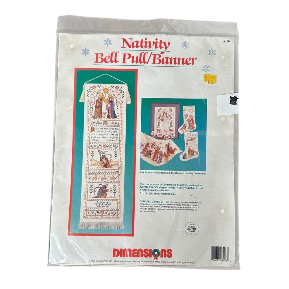 Vtg NATIVITY Bell Pull‎ Banner DIMENSIONS Christmas Cross Stitch Kit 6"x21" NEW